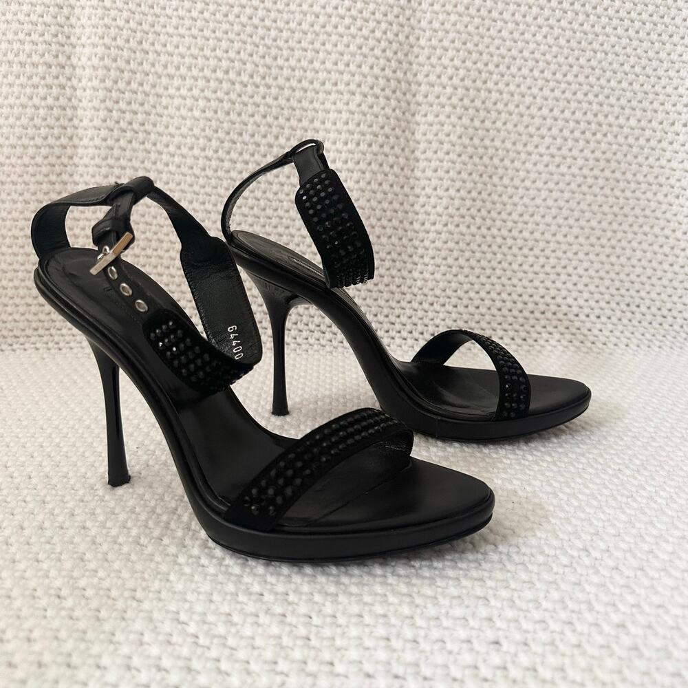 Cesare Paciotti Black Platform High Stiletto Single Embellished Strap Heels 37.5